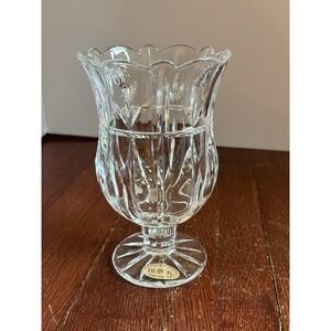 Block Hand Crafted 24% Full Lead Crystal Footed Vase Scalloped Rim 7 Inch